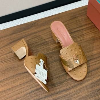 Loro Piana Summer Charms Sandal 5.5cm Heel in Ostrich Pattern Leather LP62307 Brown 2025 (HH-25062307)