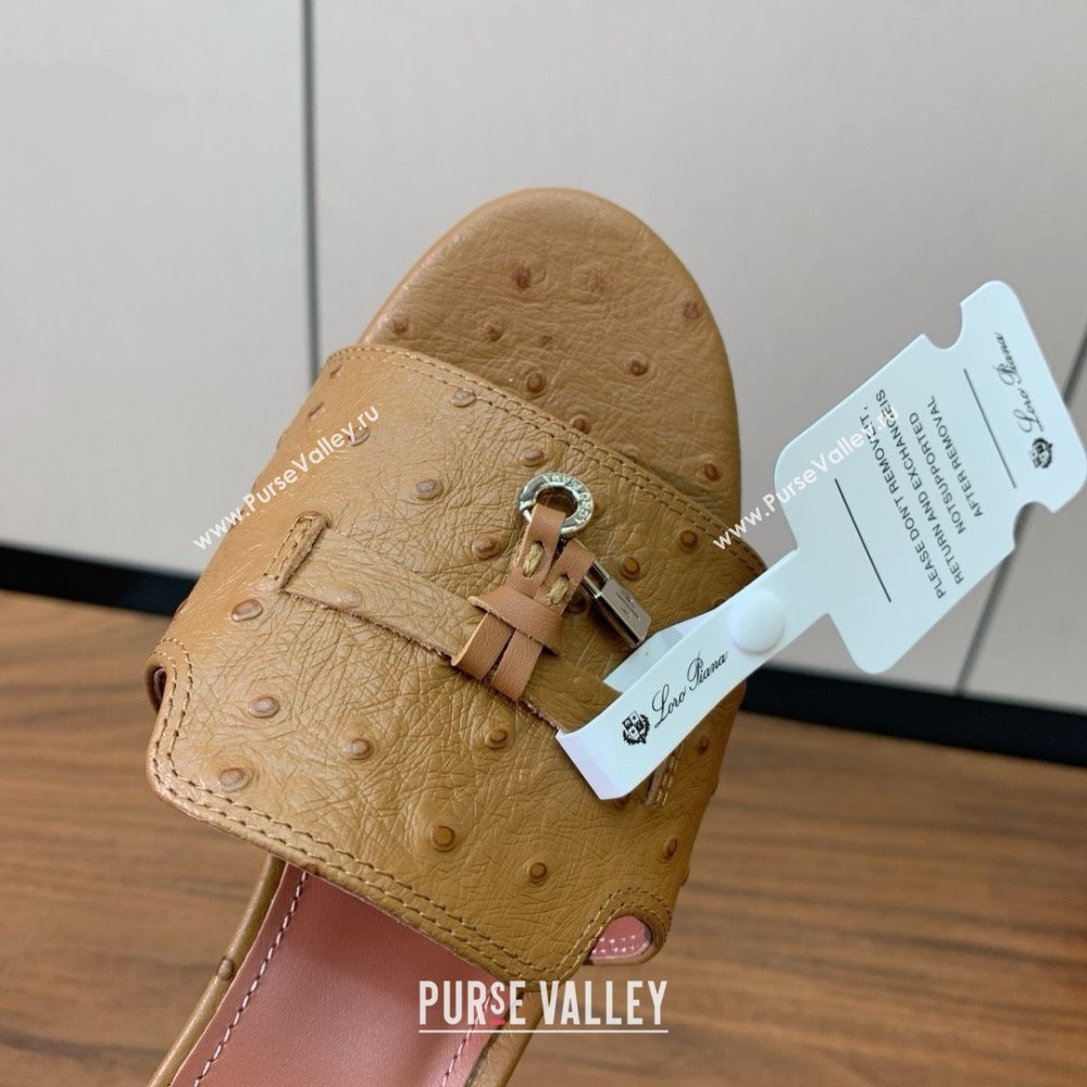 Loro Piana Summer Charms Sandal 5.5cm Heel in Ostrich Pattern Leather LP62307 Brown 2025 (HH-25062307)