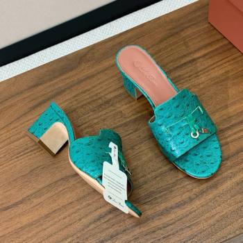 Loro Piana Summer Charms Sandal 5.5cm Heel in Ostrich Pattern Leather LP62309 Green 02 2025 (HH-25062309)