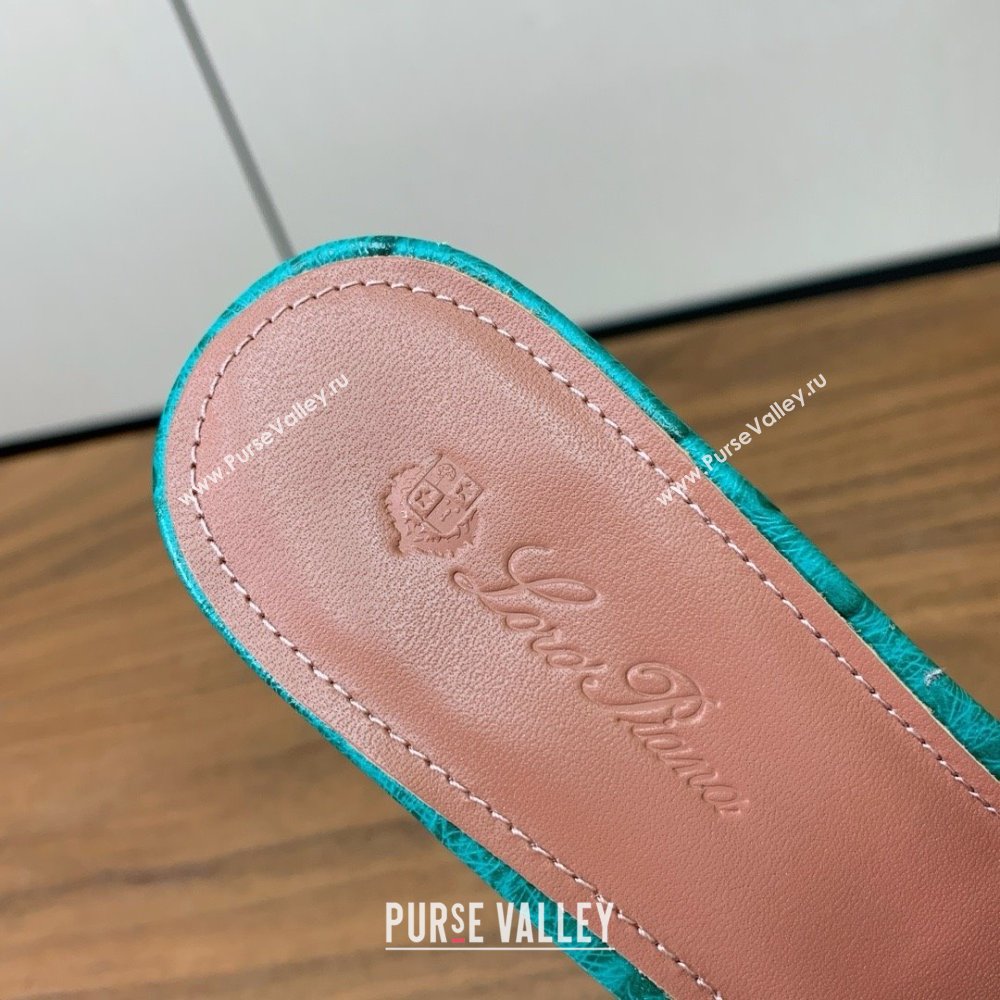 Loro Piana Summer Charms Sandal 5.5cm Heel in Ostrich Pattern Leather LP62309 Green 02 2025 (HH-25062309)