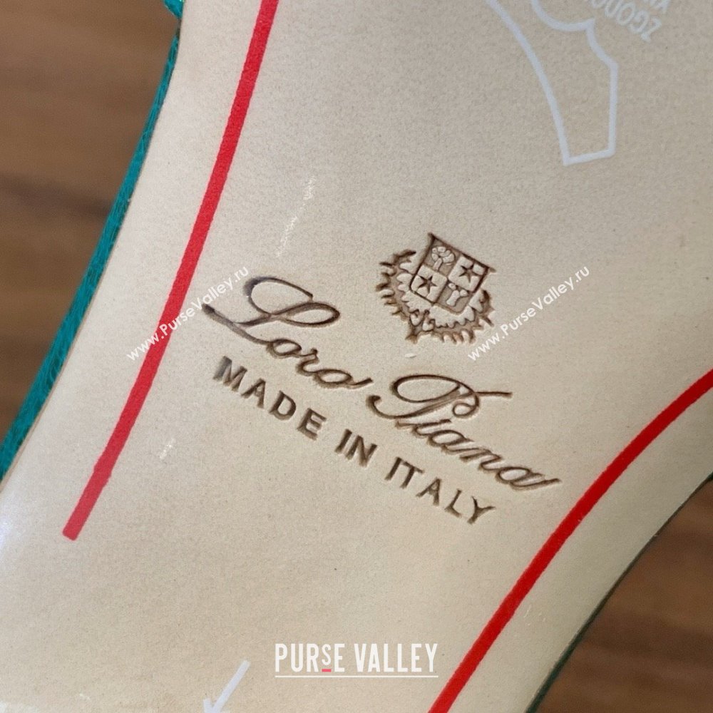 Loro Piana Summer Charms Sandal 5.5cm Heel in Ostrich Pattern Leather LP62309 Green 02 2025 (HH-25062309)