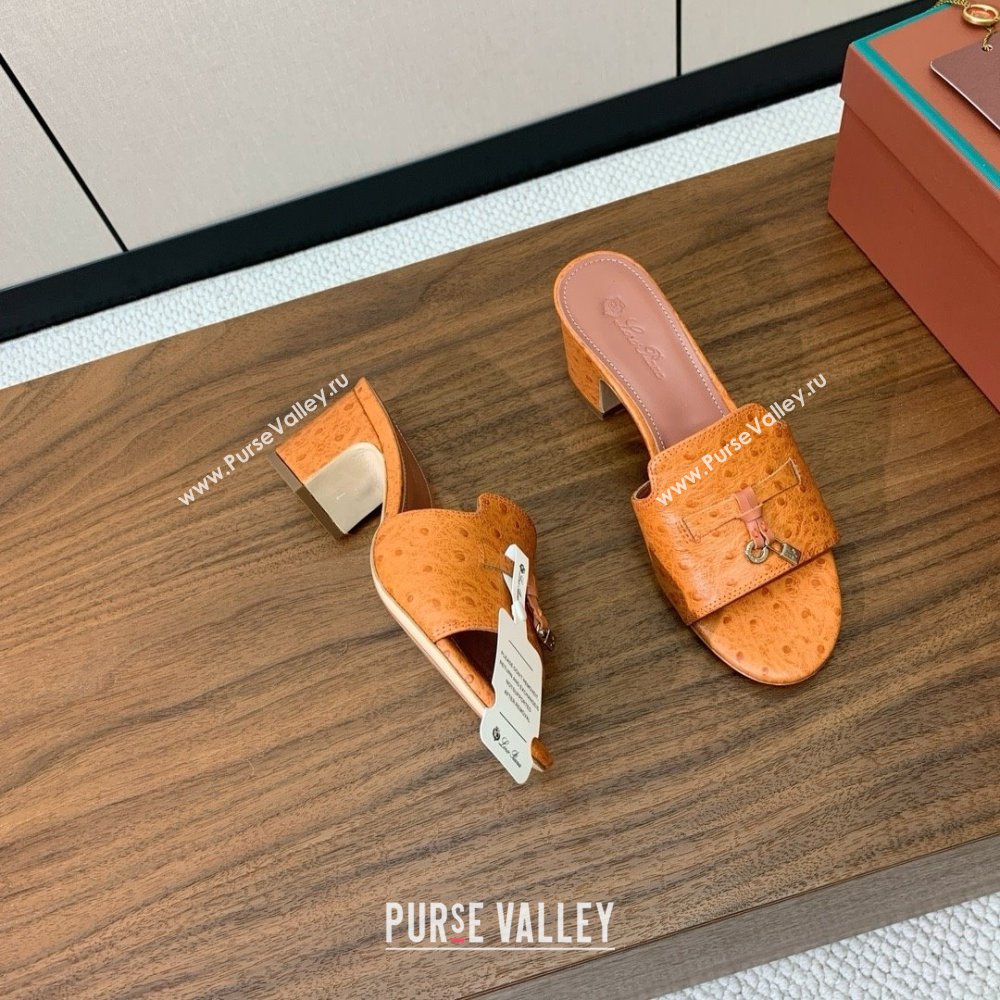 Loro Piana Summer Charms Sandal 5.5cm Heel in Ostrich Pattern Leather LP62310 Orange 2025 (HH-25062310)
