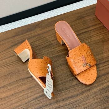 Loro Piana Summer Charms Sandal 5.5cm Heel in Ostrich Pattern Leather LP62310 Orange 2025 (HH-25062310)