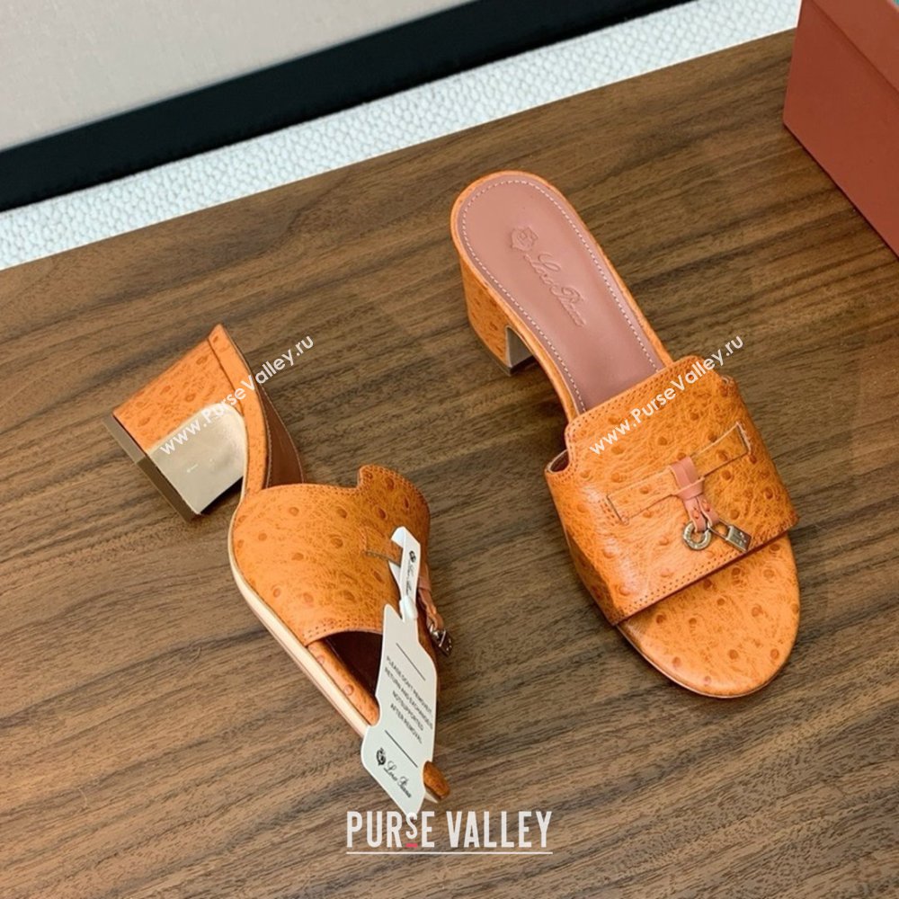 Loro Piana Summer Charms Sandal 5.5cm Heel in Ostrich Pattern Leather LP62310 Orange 2025 (HH-25062310)