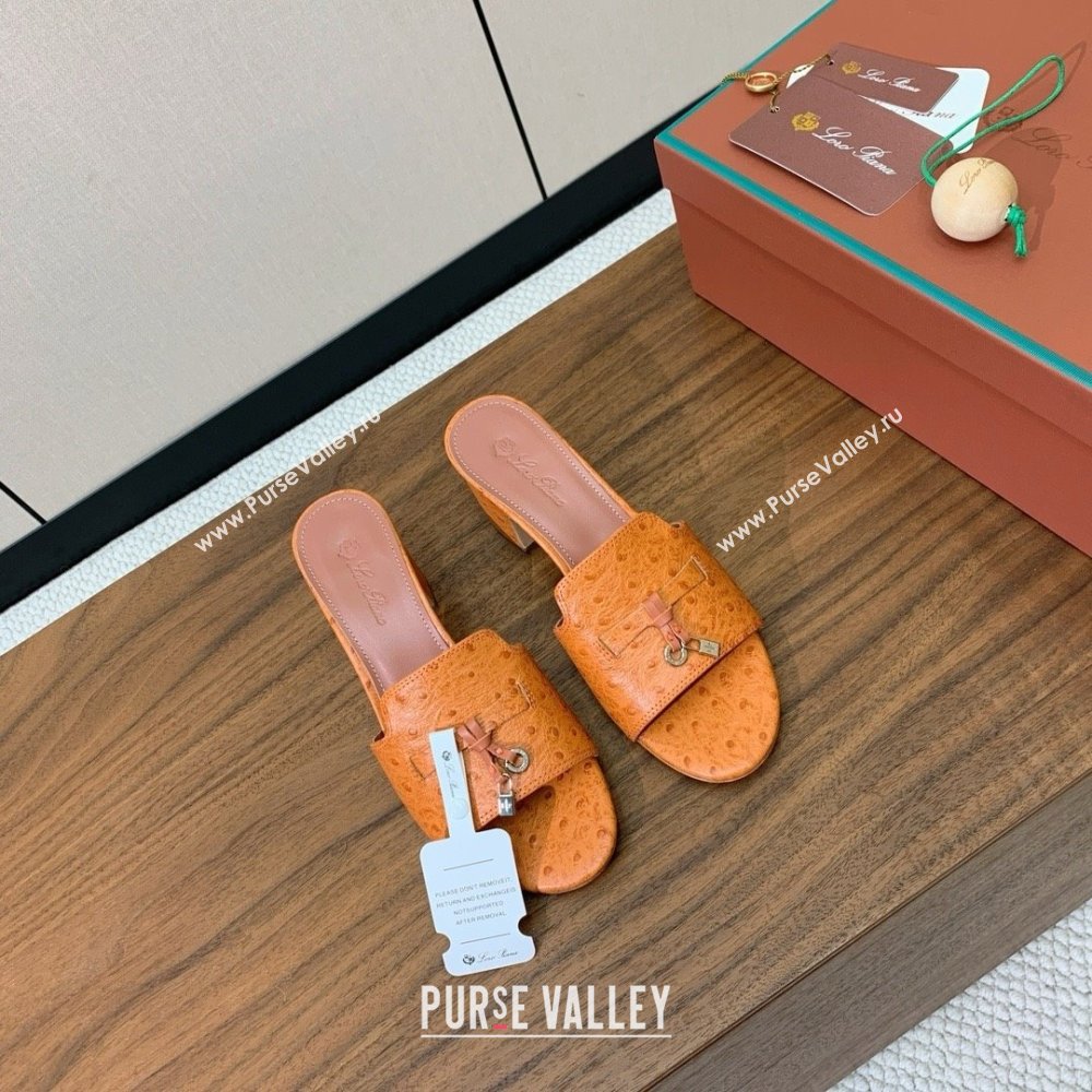 Loro Piana Summer Charms Sandal 5.5cm Heel in Ostrich Pattern Leather LP62310 Orange 2025 (HH-25062310)