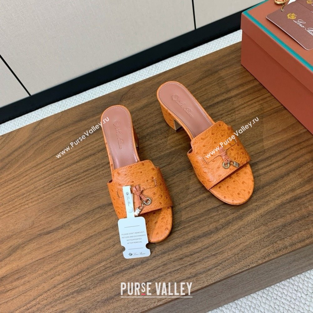 Loro Piana Summer Charms Sandal 5.5cm Heel in Ostrich Pattern Leather LP62310 Orange 2025 (HH-25062310)