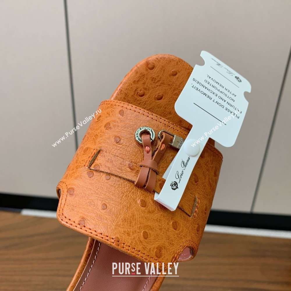 Loro Piana Summer Charms Sandal 5.5cm Heel in Ostrich Pattern Leather LP62310 Orange 2025 (HH-25062310)
