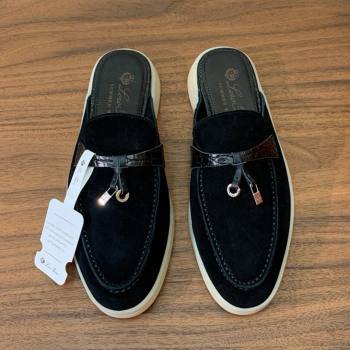 Loro Piana Charms Walk Babouche Loafer in Suede LP061916 Black 2025 (HH-25061916)