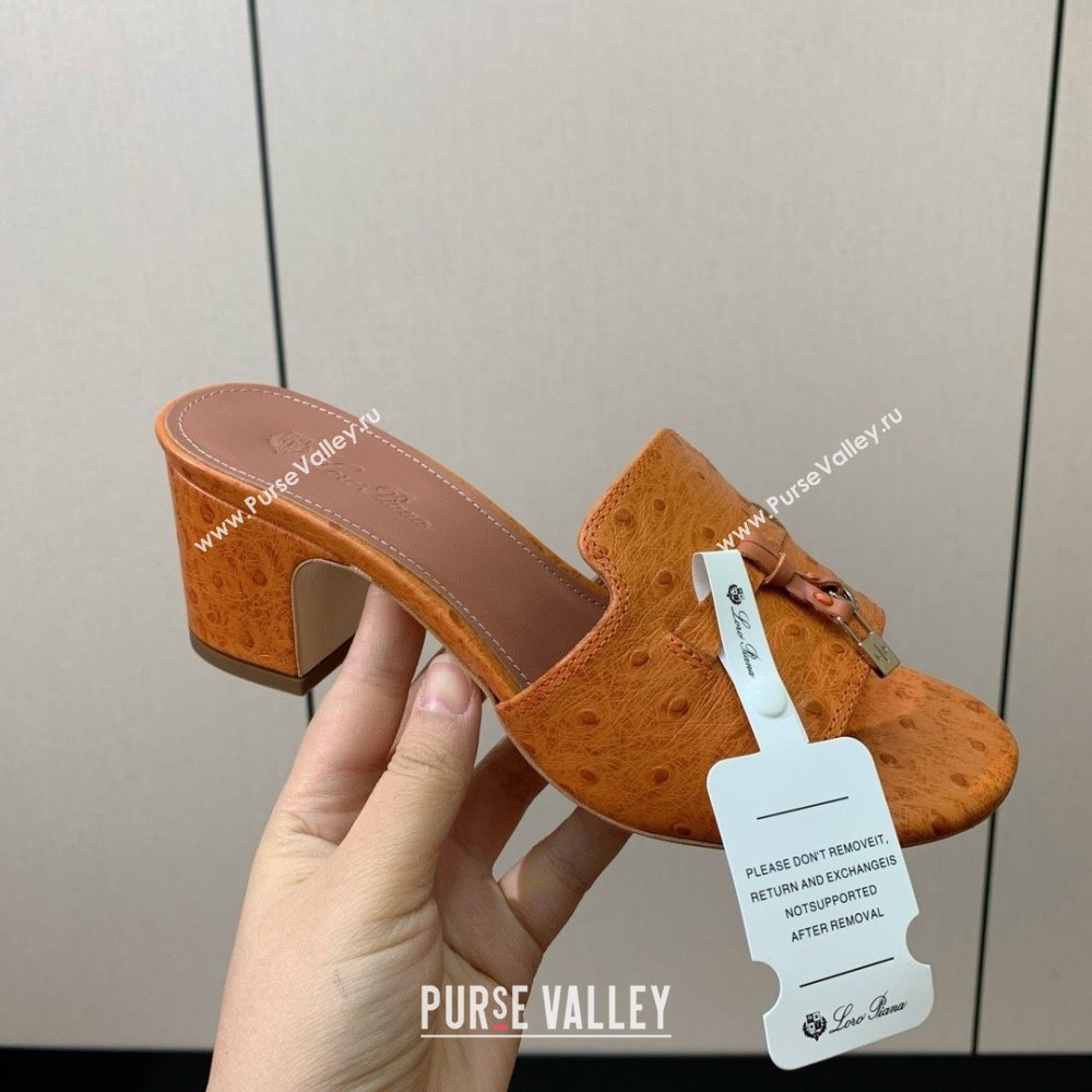 Loro Piana Summer Charms Sandal 5.5cm Heel in Ostrich Pattern Leather LP62310 Orange 2025 (HH-25062310)