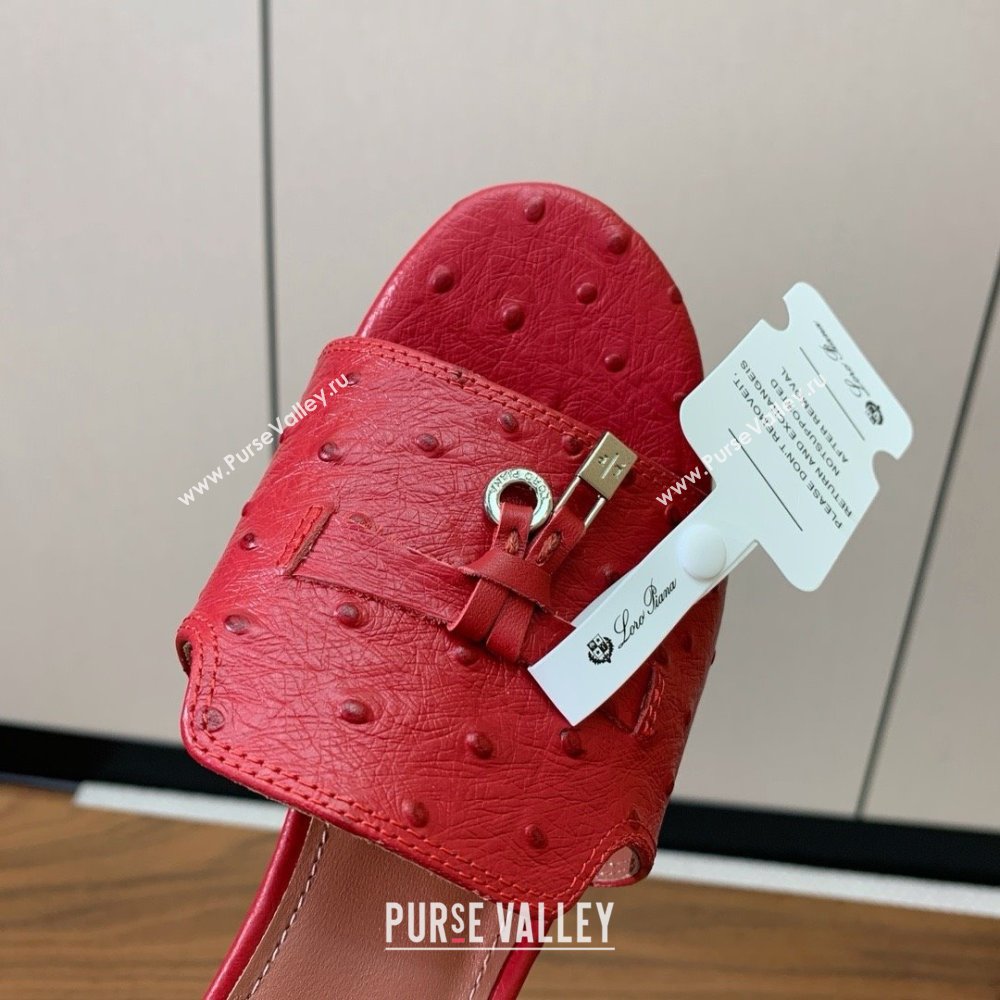 Loro Piana Summer Charms Sandal 5.5cm Heel in Ostrich Pattern Leather LP62311 Red 2025 (HH-25062312)