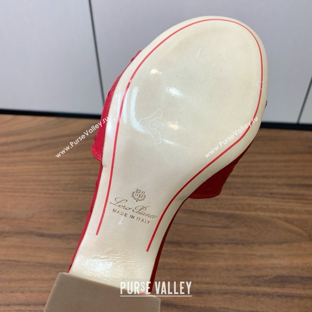 Loro Piana Summer Charms Sandal 5.5cm Heel in Ostrich Pattern Leather LP62311 Red 2025 (HH-25062312)