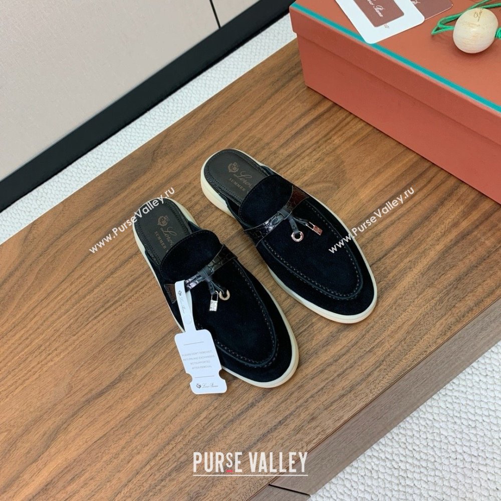 Loro Piana Charms Walk Babouche Loafer in Suede LP061916 Black 2025 (HH-25061916)