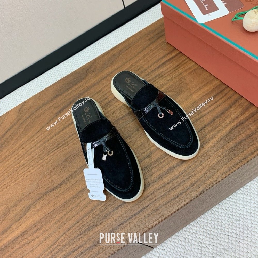 Loro Piana Charms Walk Babouche Loafer in Suede LP061916 Black 2025 (HH-25061916)