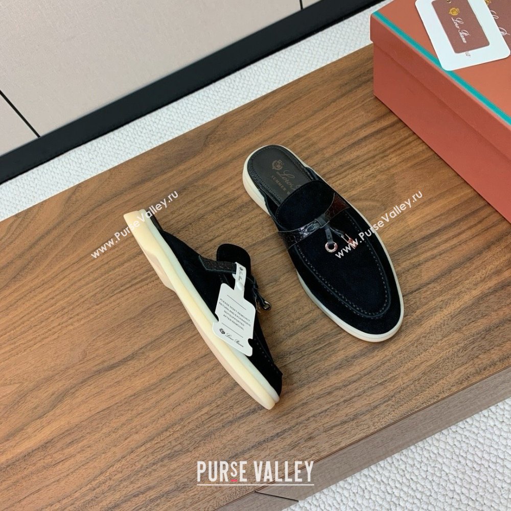Loro Piana Charms Walk Babouche Loafer in Suede LP061916 Black 2025 (HH-25061916)