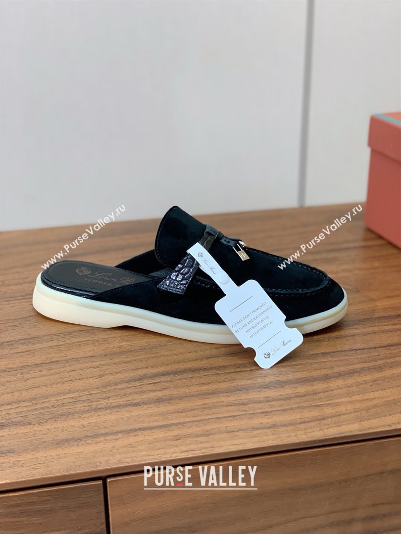 Loro Piana Charms Walk Babouche Loafer in Suede LP061916 Black 2025 (HH-25061916)