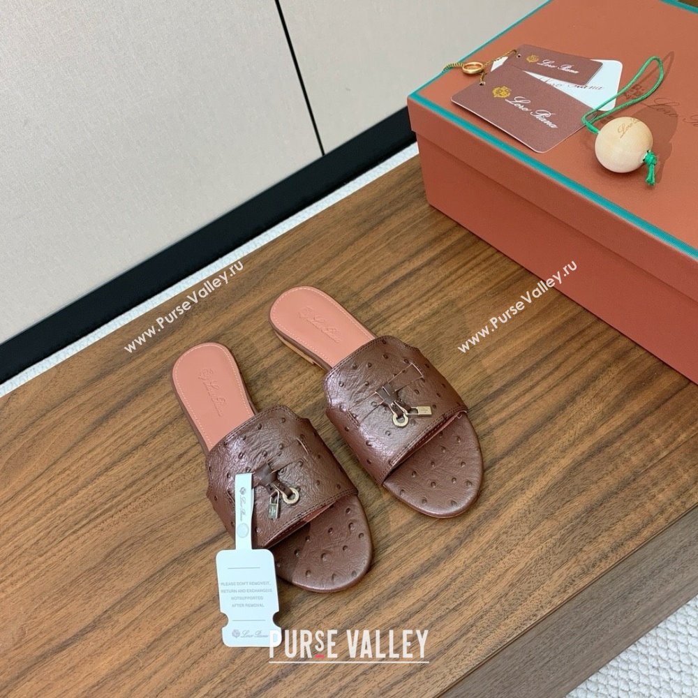 Loro Piana Summer Charms Slides Sandal in Ostrich Pattern Leather LP62317 Caramel 2025 (HH-25062317)
