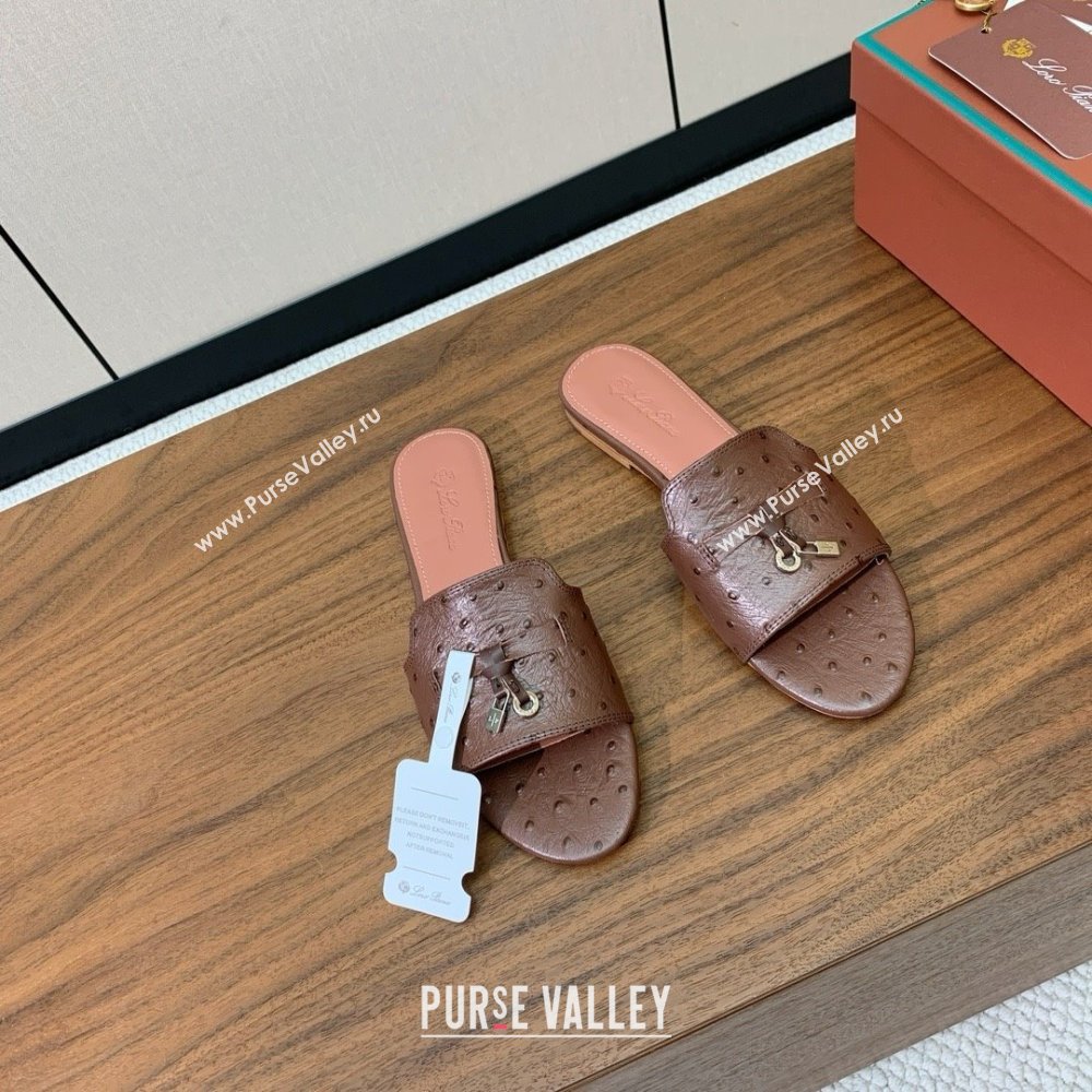 Loro Piana Summer Charms Slides Sandal in Ostrich Pattern Leather LP62317 Caramel 2025 (HH-25062317)