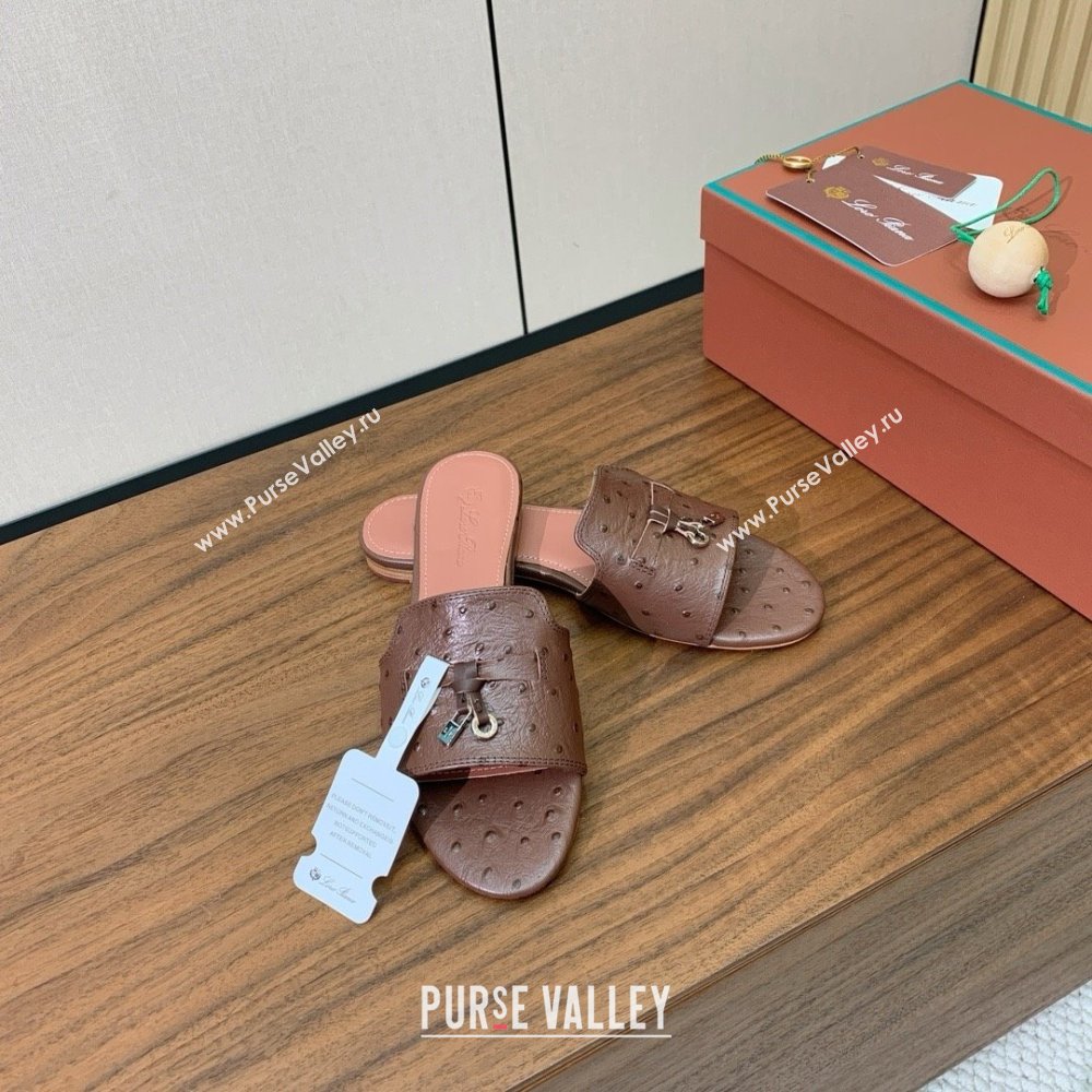 Loro Piana Summer Charms Slides Sandal in Ostrich Pattern Leather LP62317 Caramel 2025 (HH-25062317)