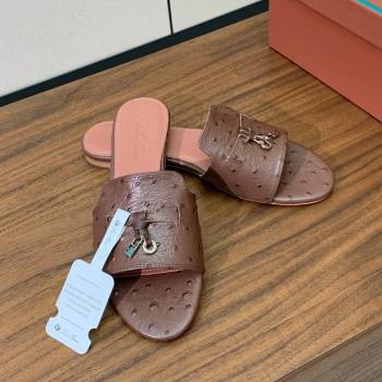 Loro Piana Summer Charms Slides Sandal in Ostrich Pattern Leather LP62317 Caramel 2025 (HH-25062317)