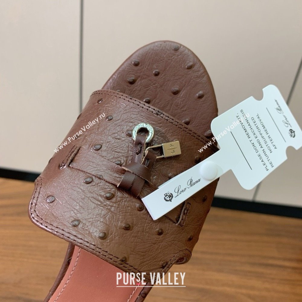Loro Piana Summer Charms Slides Sandal in Ostrich Pattern Leather LP62317 Caramel 2025 (HH-25062317)
