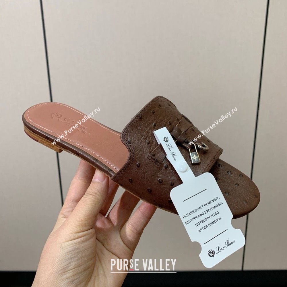 Loro Piana Summer Charms Slides Sandal in Ostrich Pattern Leather LP62317 Caramel 2025 (HH-25062317)