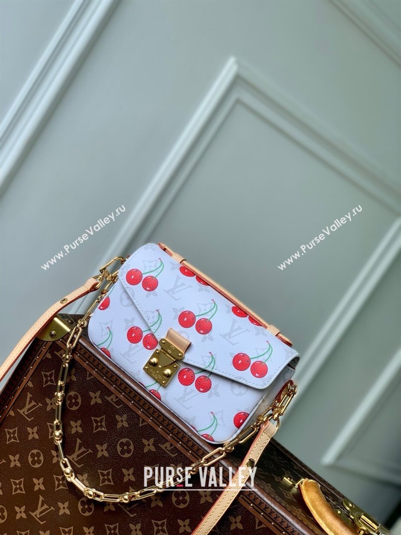 Louis Vuitton LV x TM Pochette Metis East West Bag in Monogram Cherry Canvas M14231 White 2025 (K-25061308)