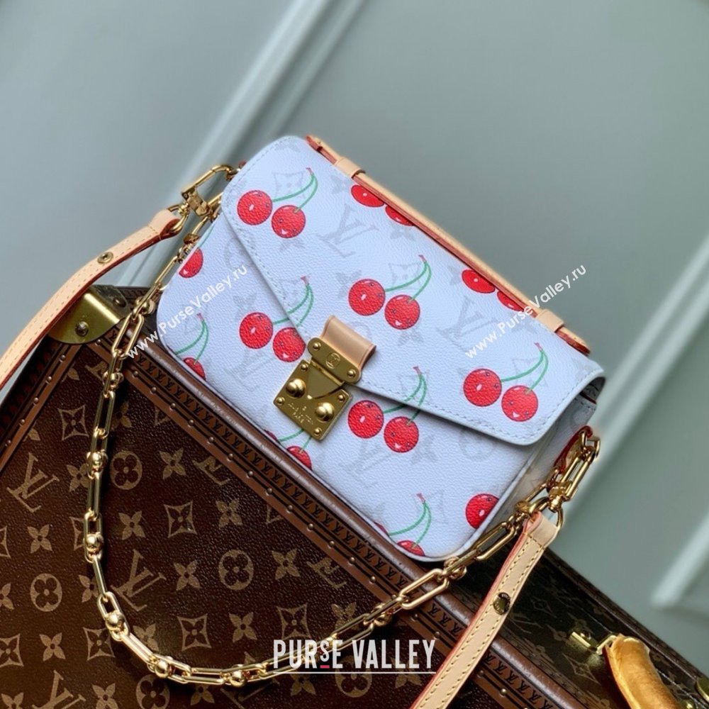 Louis Vuitton LV x TM Pochette Metis East West Bag in Monogram Cherry Canvas M14231 White 2025 (K-25061308)