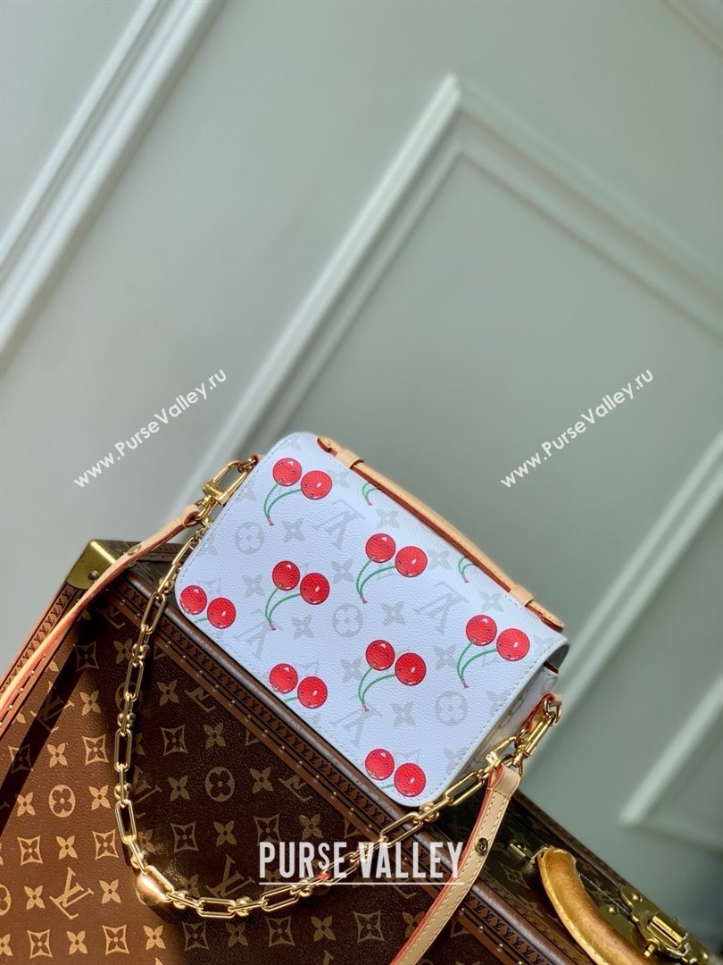 Louis Vuitton LV x TM Pochette Metis East West Bag in Monogram Cherry Canvas M14231 White 2025 (K-25061308)
