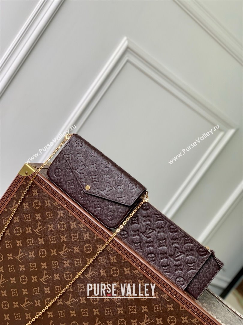 Louis Vuitton Felicie Pochette Bag in Embossed Grained Leather M14193 Chocolate 2025 (K-25061610)