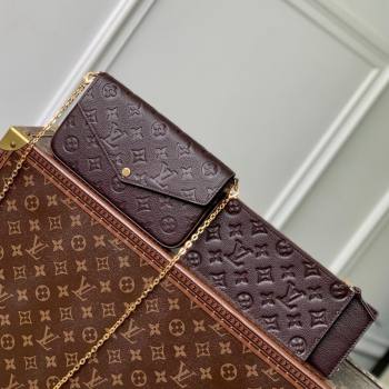 Louis Vuitton Felicie Pochette Bag in Embossed Grained Leather M14193 Chocolate 2025 (K-25061610)