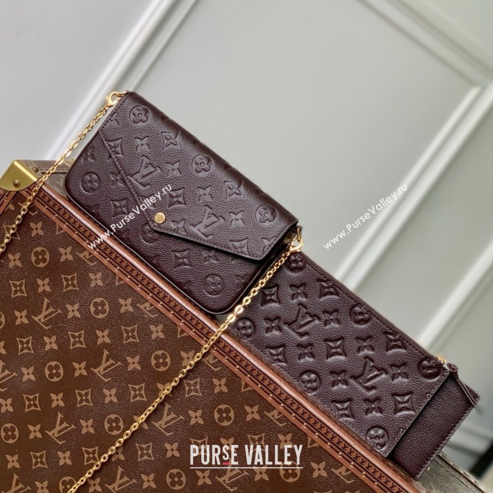 Louis Vuitton Felicie Pochette Bag in Embossed Grained Leather M14193 Chocolate 2025 (K-25061610)
