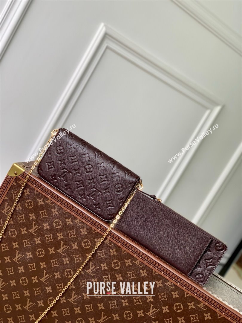 Louis Vuitton Felicie Pochette Bag in Embossed Grained Leather M14193 Chocolate 2025 (K-25061610)