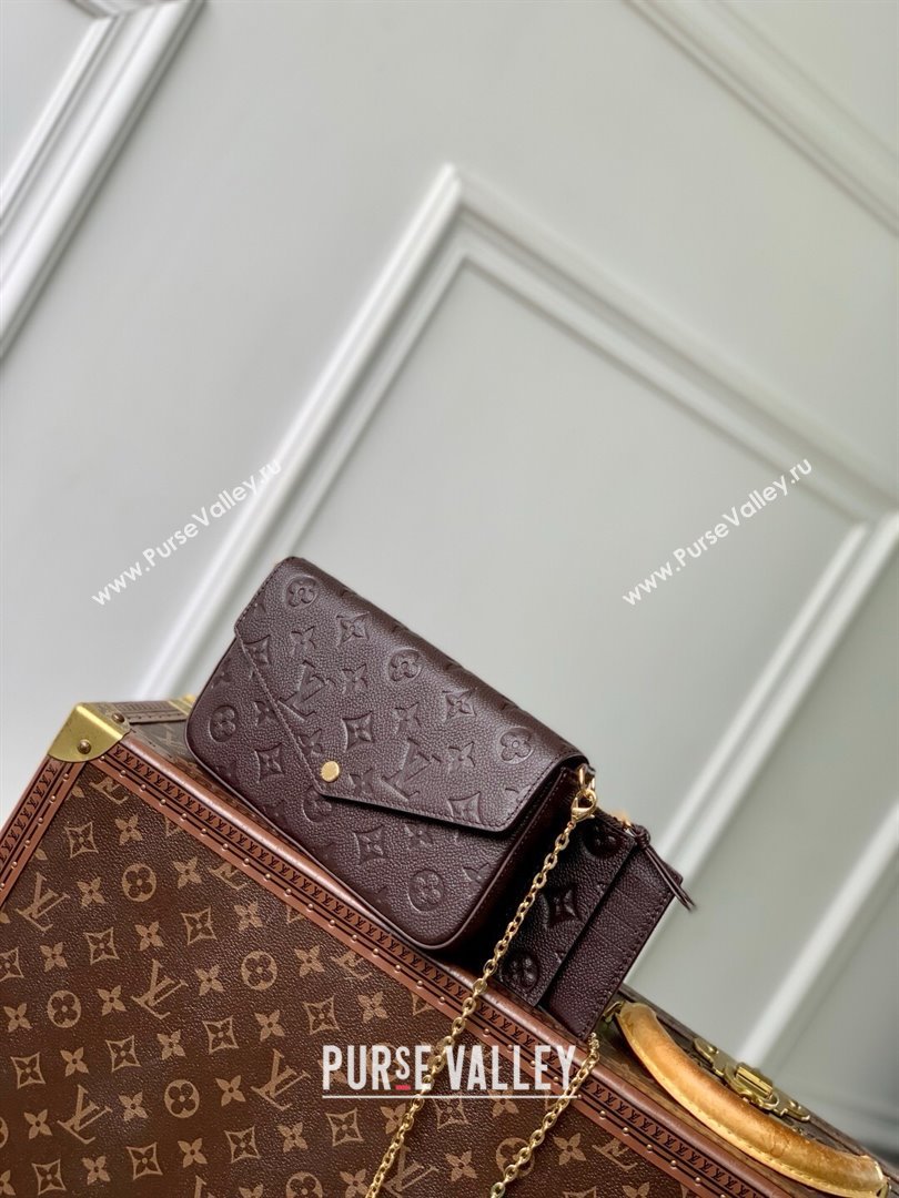 Louis Vuitton Felicie Pochette Bag in Embossed Grained Leather M14193 Chocolate 2025 (K-25061610)
