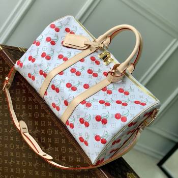 Louis Vuitton LV x TM Keepall Bandouliere 45 Bag in Monogram Cherry Canvas M13764 White 2025 (K-25061606)