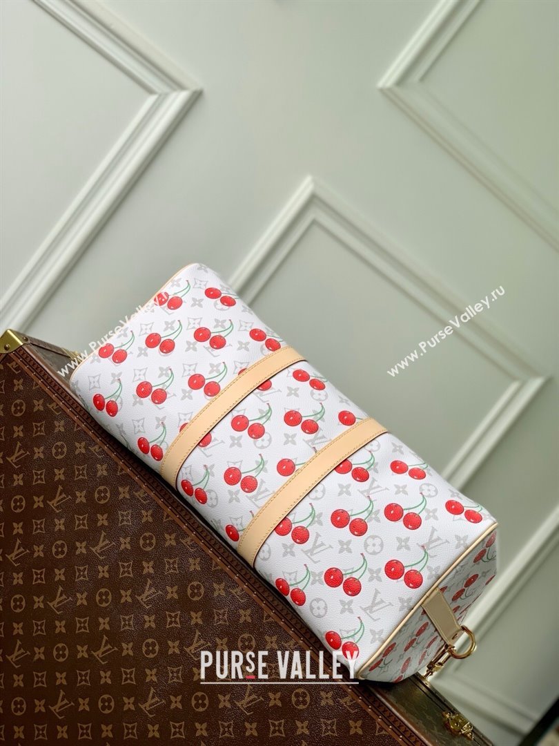 Louis Vuitton LV x TM Keepall Bandouliere 45 Bag in Monogram Cherry Canvas M13764 White 2025 (K-25061606)
