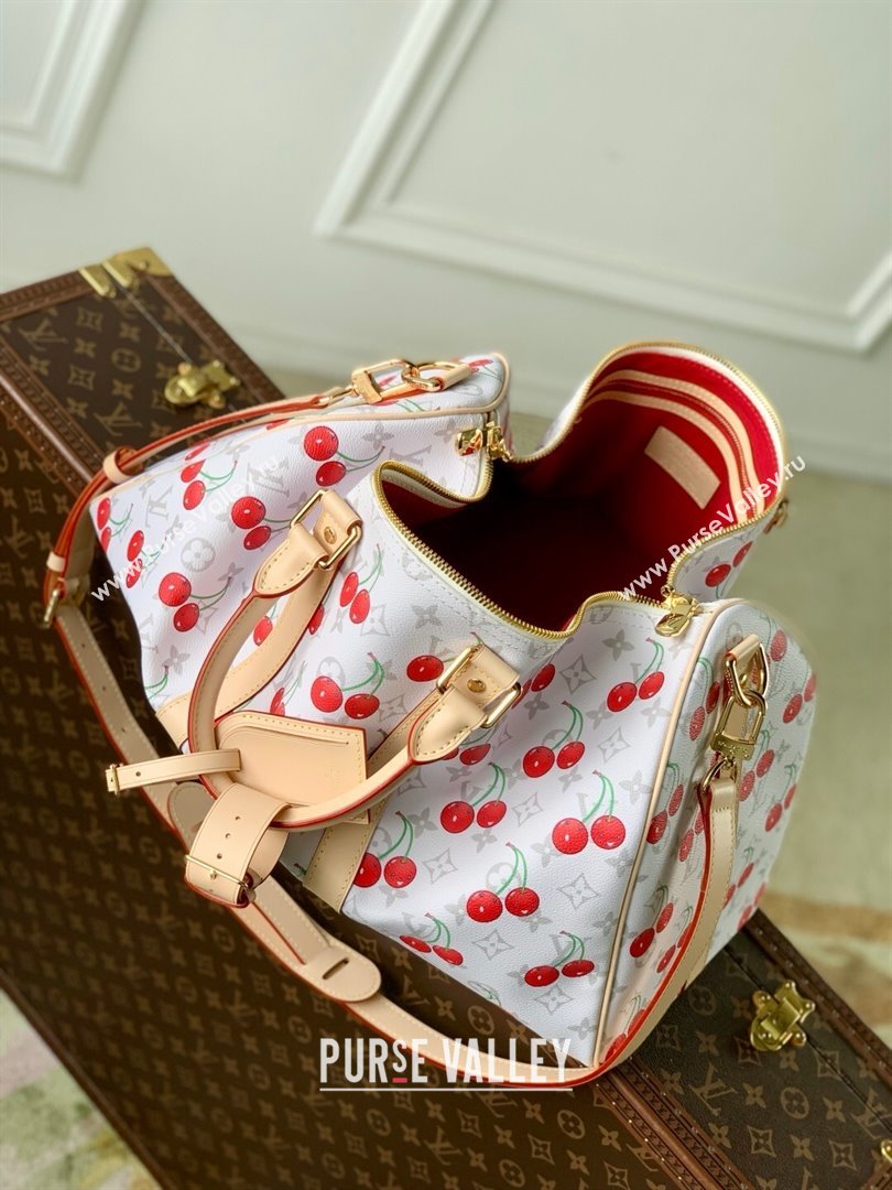 Louis Vuitton LV x TM Keepall Bandouliere 45 Bag in Monogram Cherry Canvas M13764 White 2025 (K-25061606)