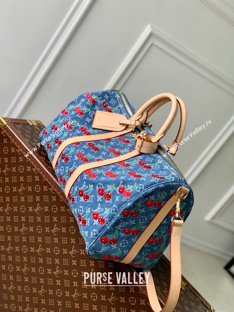 Louis Vuitton LV x TM Keepall Bandouliere 45 Bag in Monogram Cherry Denim Blue 2025 (K-25061608)