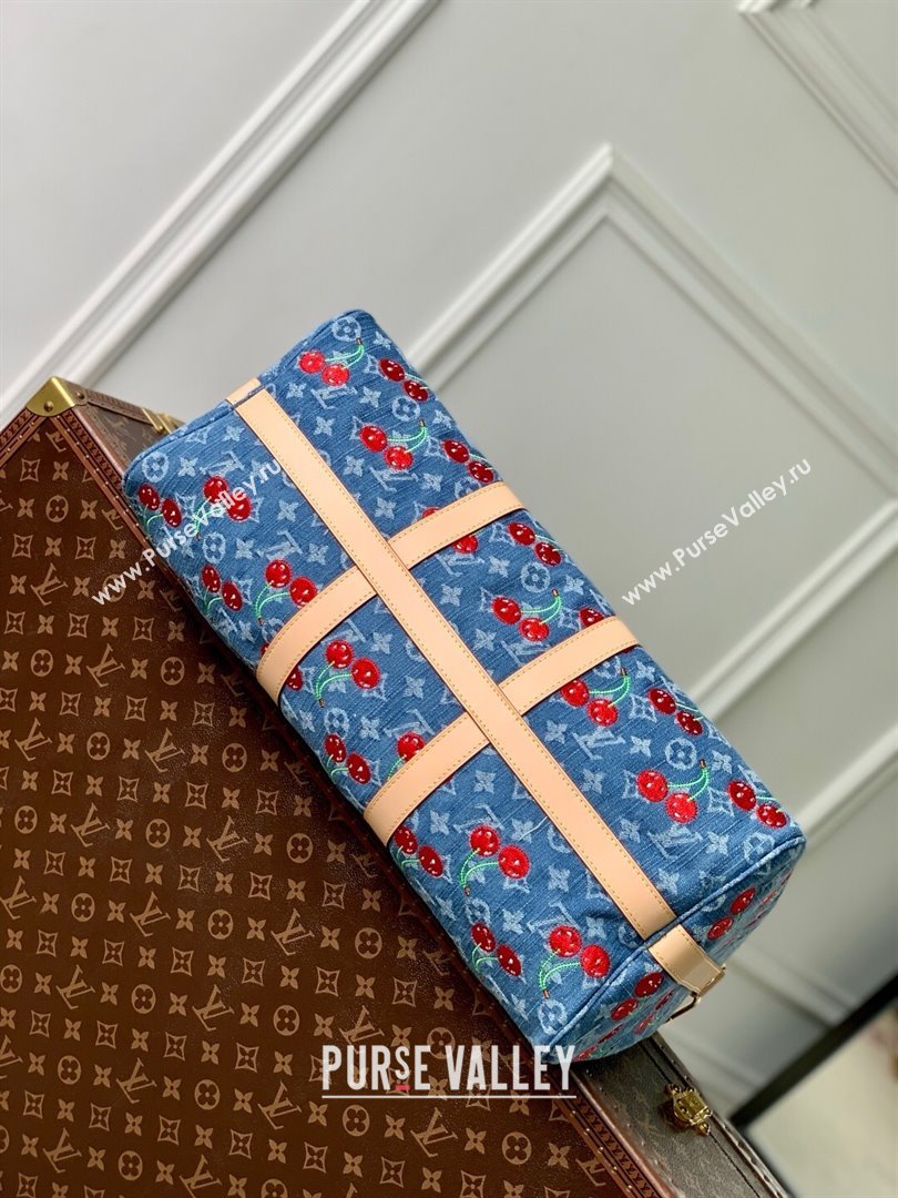 Louis Vuitton LV x TM Keepall Bandouliere 45 Bag in Monogram Cherry Denim Blue 2025 (K-25061608)