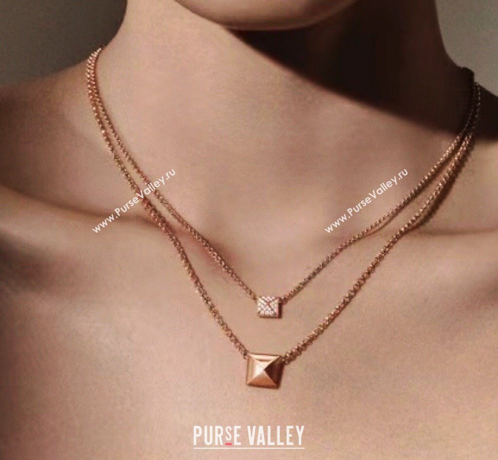 Hermes Clou dH Double Studs Pendant Necklace with Strass Silver/Gold 2025 (YF-250619020)