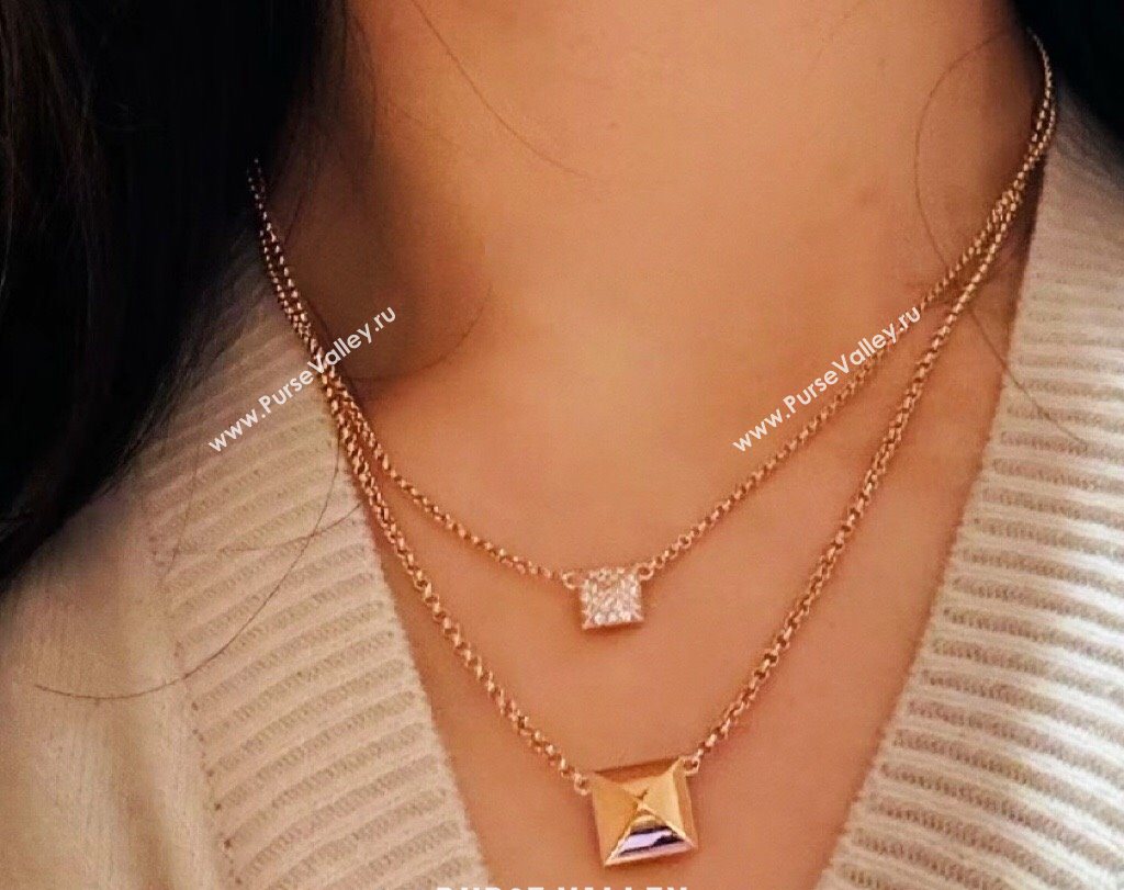 Hermes Clou dH Double Studs Pendant Necklace with Strass Silver/Gold 2025 (YF-250619020)