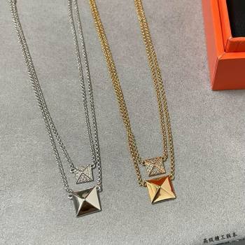 Hermes Clou dH Double Studs Pendant Necklace with Strass Silver/Gold 2025 (YF-250619020)