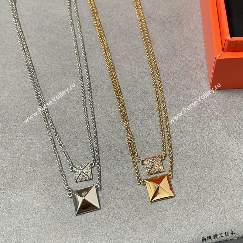 Hermes Clou dH Double Studs Pendant Necklace with Strass Silver/Gold 2025 (YF-250619020)