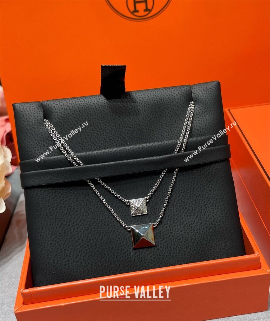 Hermes Clou dH Double Studs Pendant Necklace with Strass Silver/Gold 2025 (YF-250619020)
