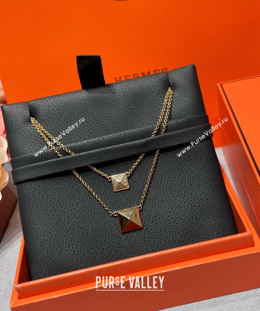 Hermes Clou dH Double Studs Pendant Necklace with Strass Silver/Gold 2025 (YF-250619020)