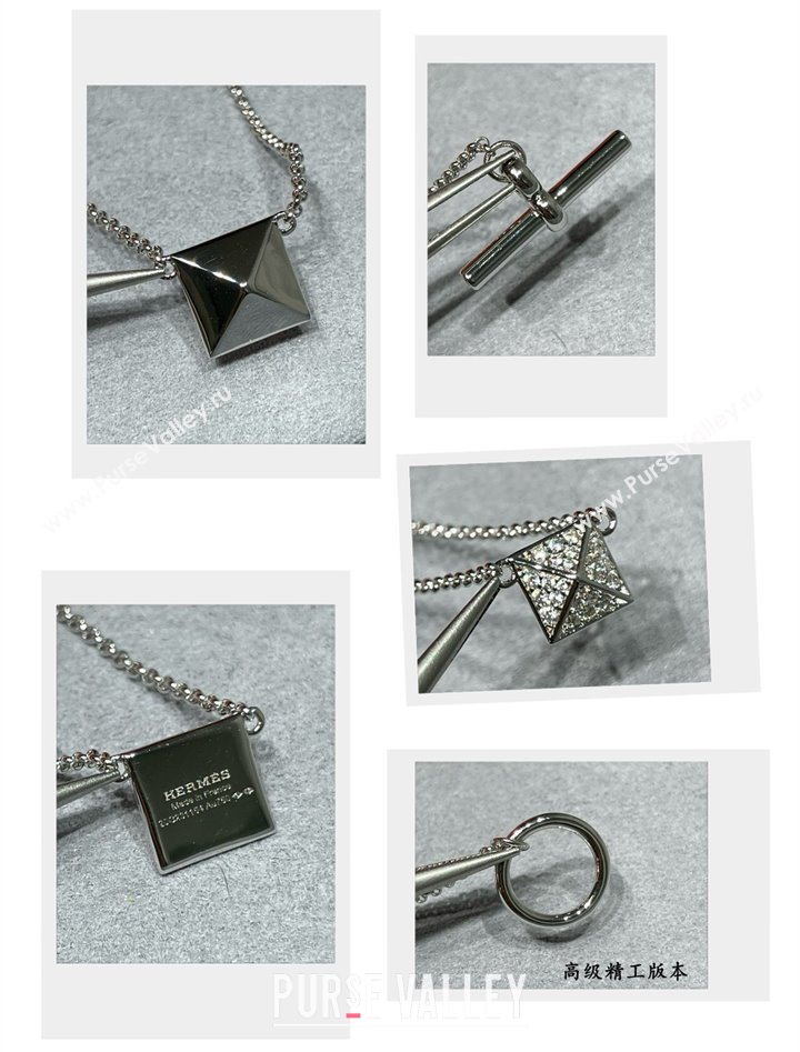 Hermes Clou dH Double Studs Pendant Necklace with Strass Silver/Gold 2025 (YF-250619020)