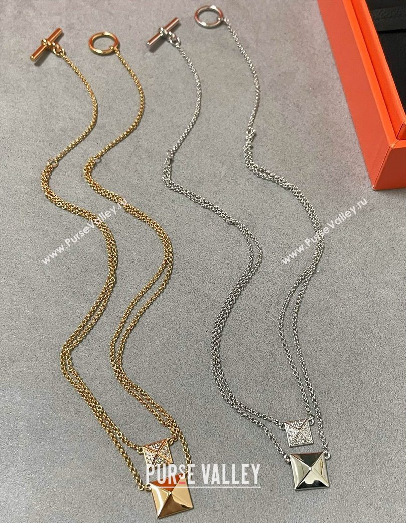 Hermes Clou dH Double Studs Pendant Necklace with Strass Silver/Gold 2025 (YF-250619020)