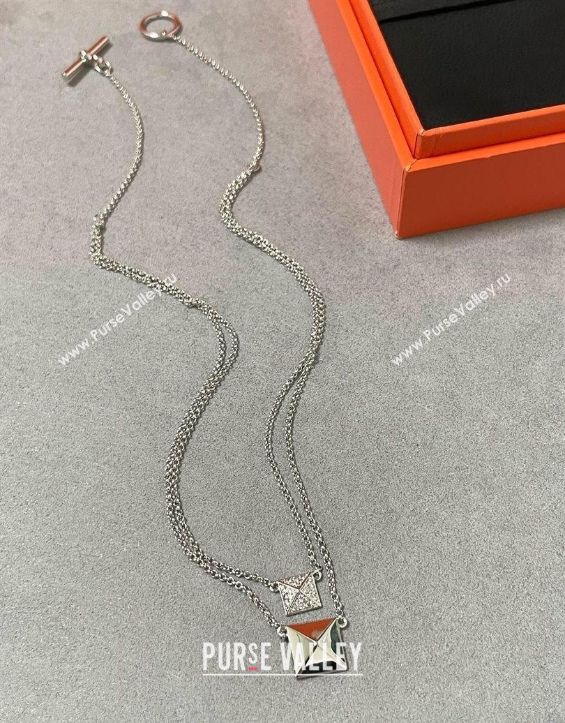 Hermes Clou dH Double Studs Pendant Necklace with Strass Silver/Gold 2025 (YF-250619020)