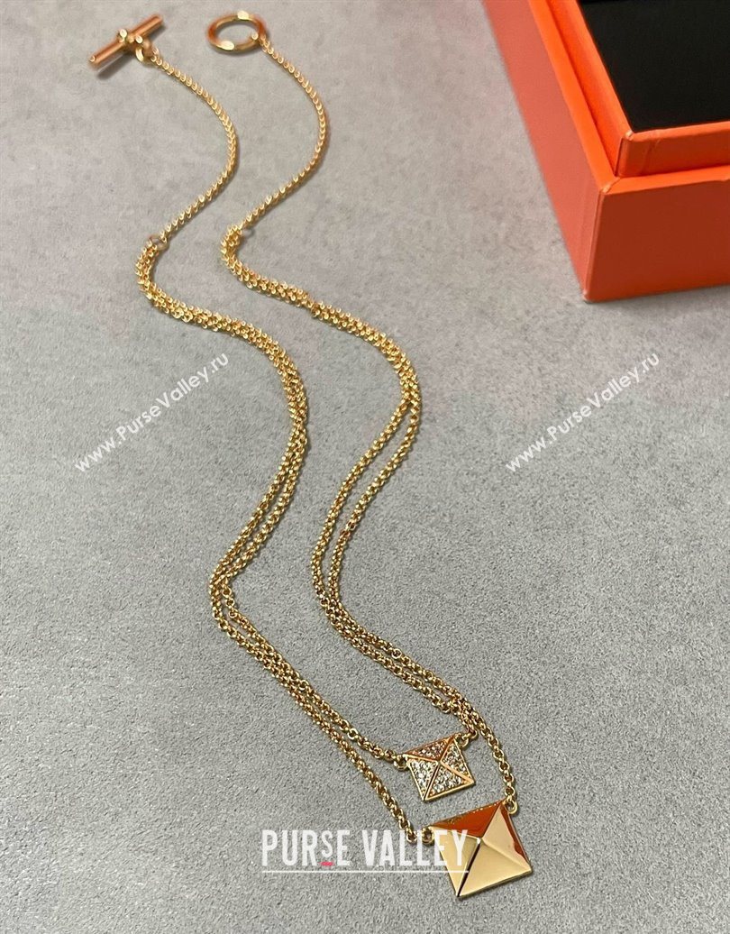 Hermes Clou dH Double Studs Pendant Necklace with Strass Silver/Gold 2025 (YF-250619020)
