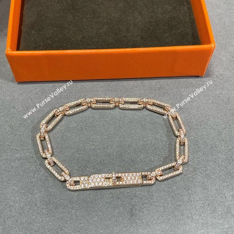 Hermes Chain Kelly Bracelet with Full Strass Gold 2025 0619 (YF-250619024)