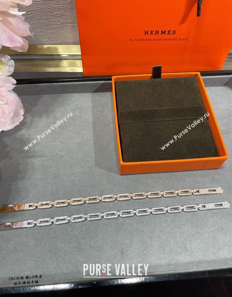 Hermes Chain Kelly Bracelet with Full Strass Silver 2025 0619 (YF-250619025)
